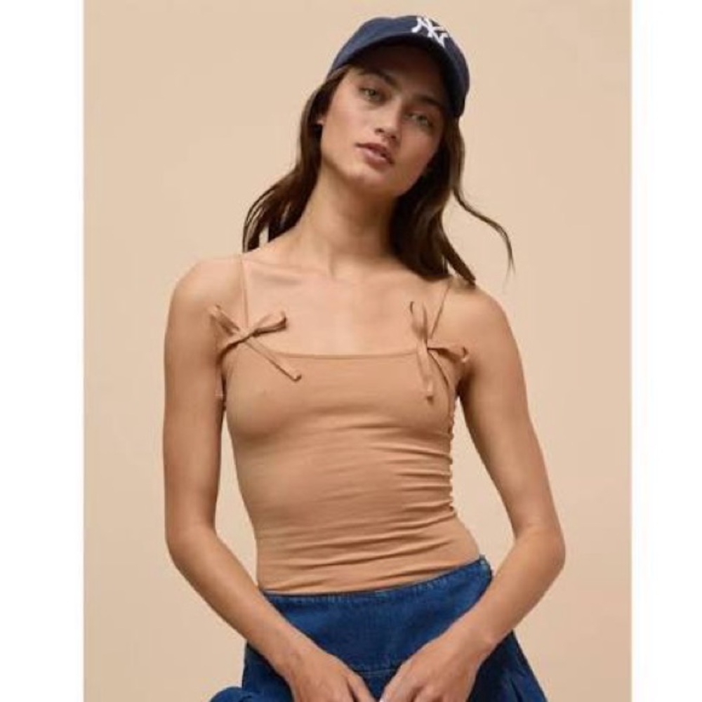 Women's Tan Bow Strap Bodysuit